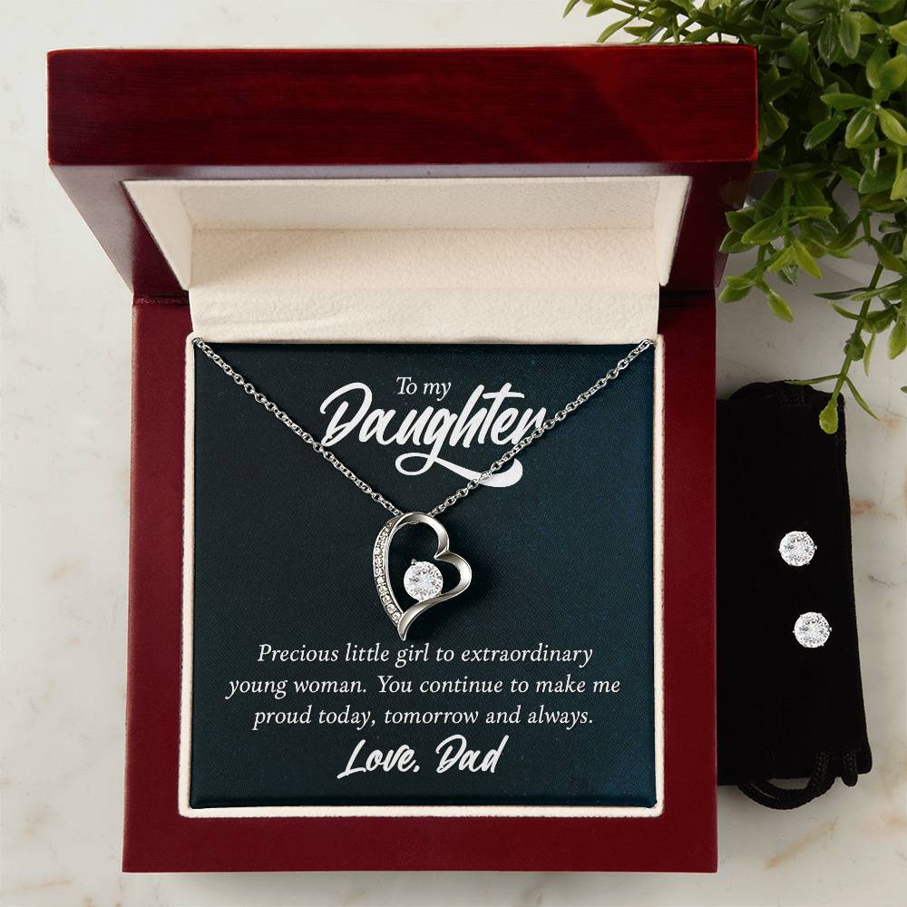 Daughter from Dad Heart Necklace and Earring Set