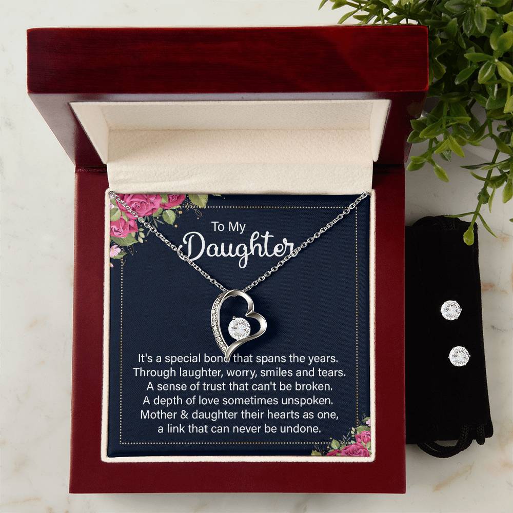 Daughter A Special Bond Heart Necklace and Earring Set