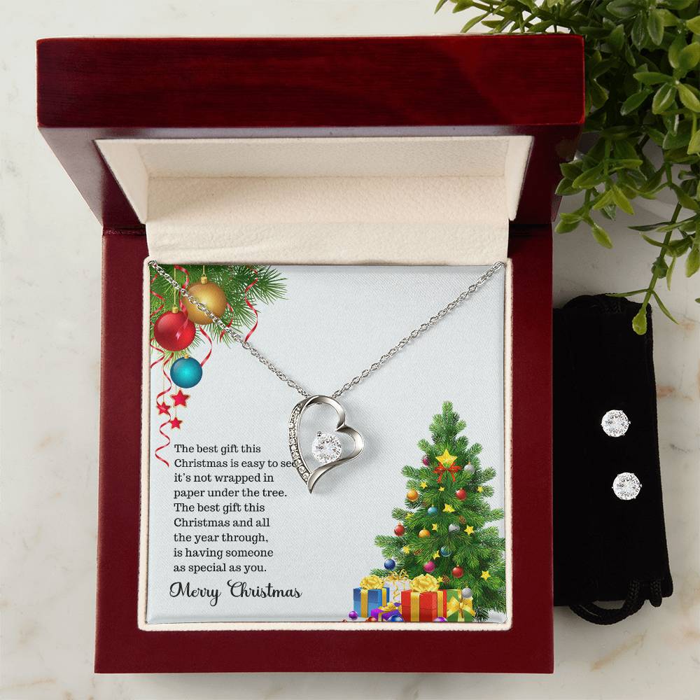 Christmas Heart Necklace and Earring Set
