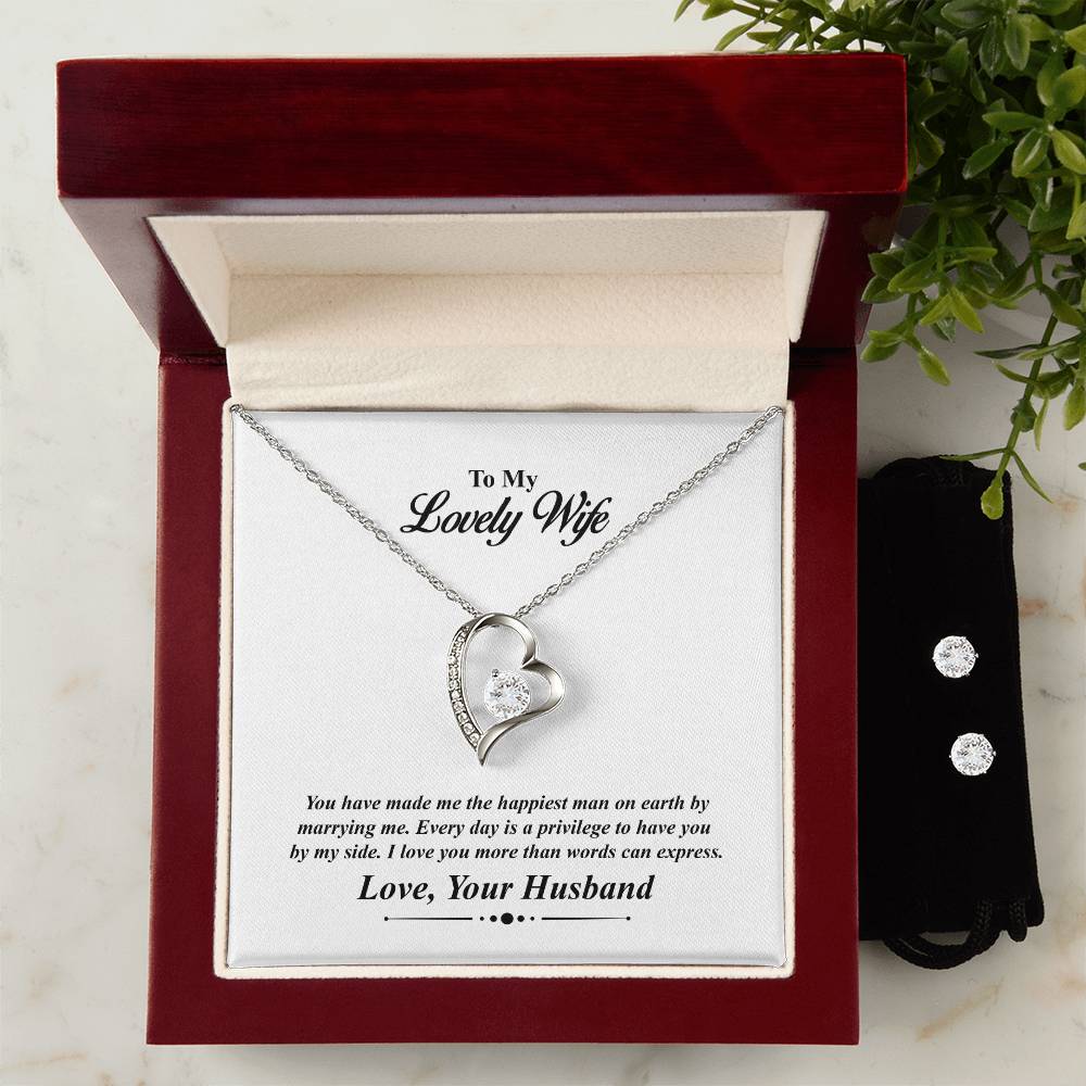 Lovely Wife Heart Necklace and Earring Set