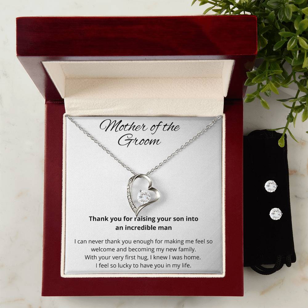 Mother of the Groom (2) Heart Necklace and Earring Set