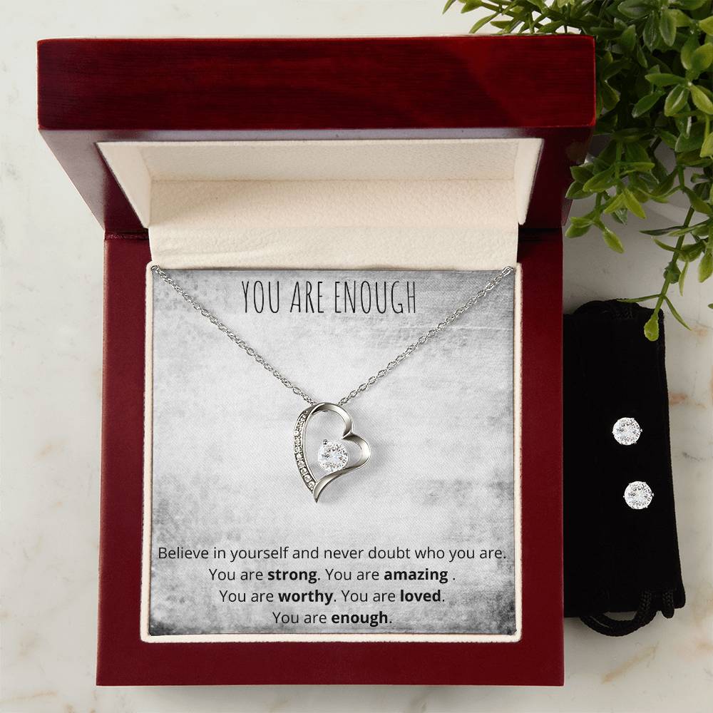 You are Enough Encouragement Heart Necklace and Earring Set