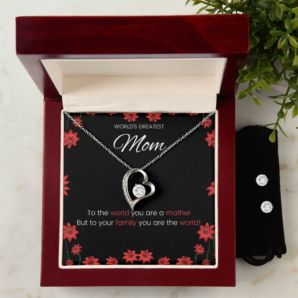 Mom Heart Necklace and Earring Set