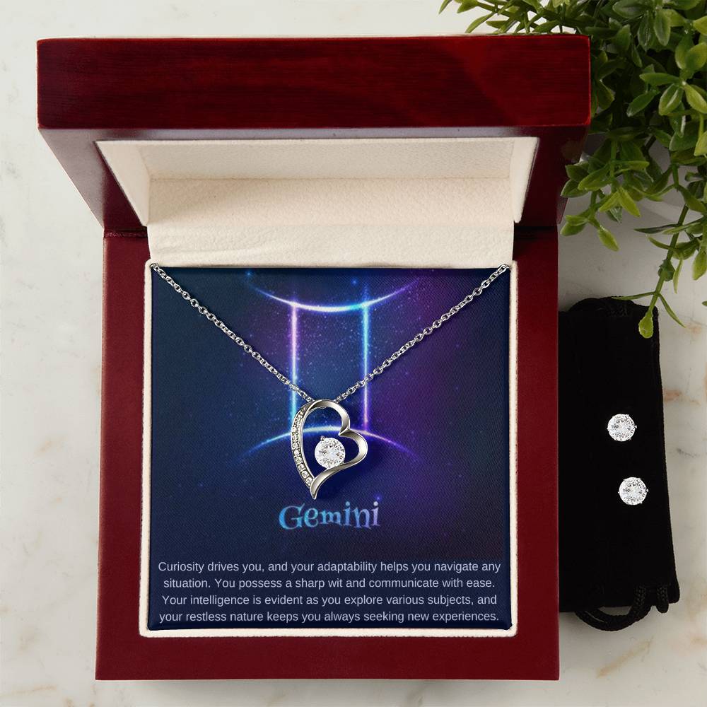 Gemini Heart Necklace and Earring Set
