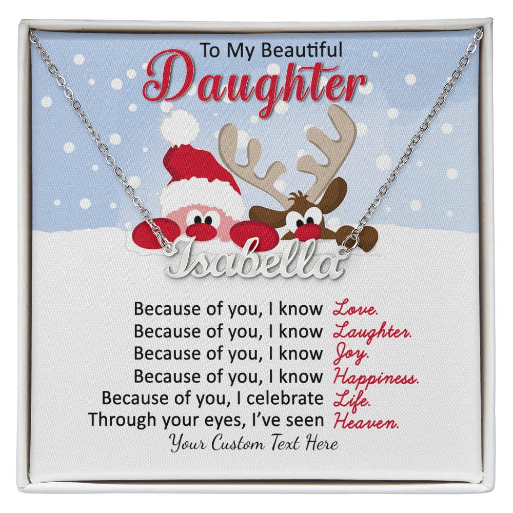 Personalized Santa and Reindeer Christmas Name Necklace for Daughter