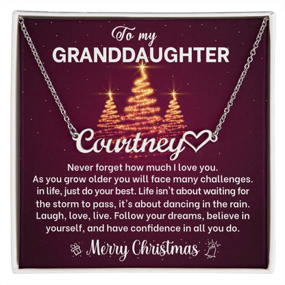 Merry Christmas Granddaughter Name Necklace with Heart