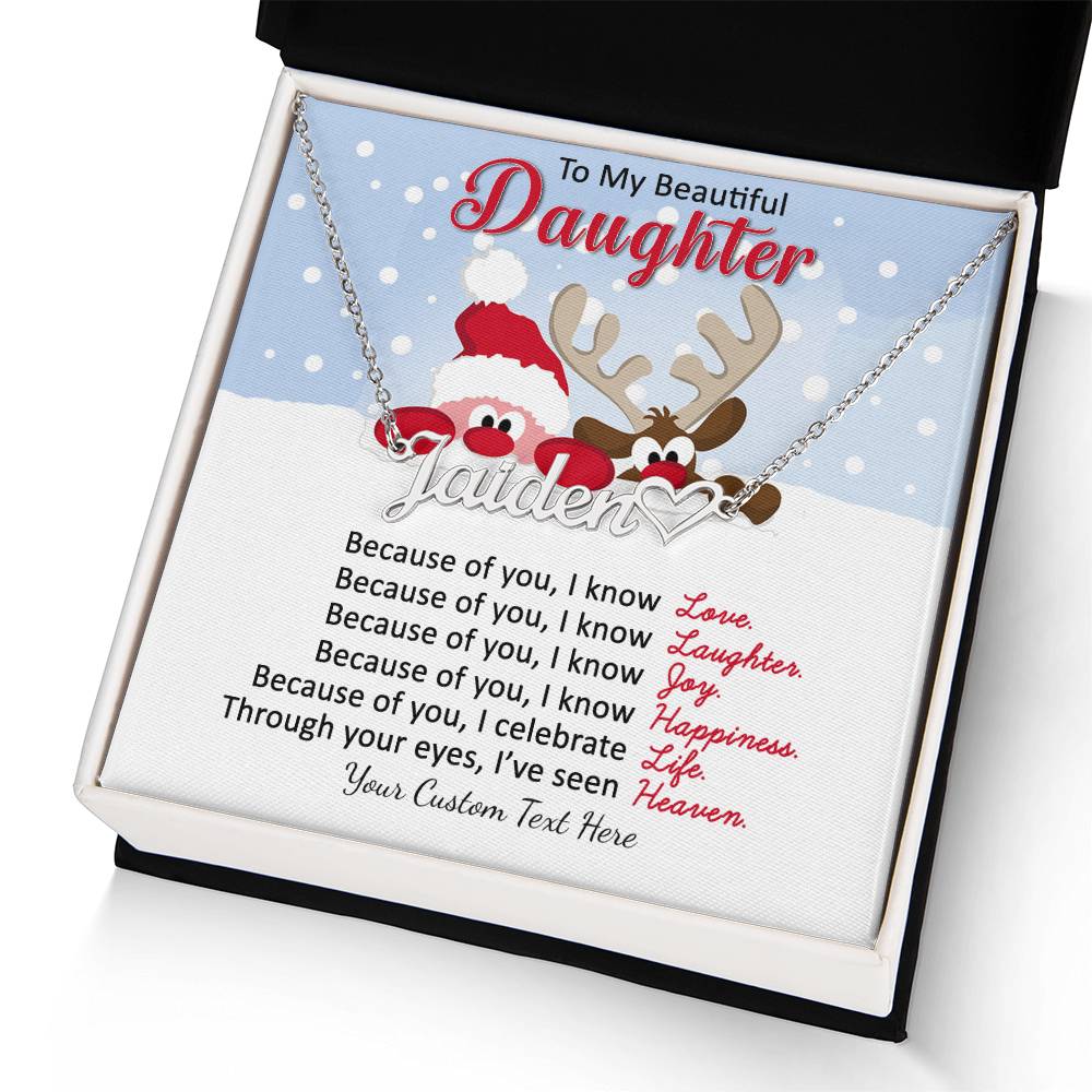 Santa and Reindeer Christmas Name Necklace for Daughter