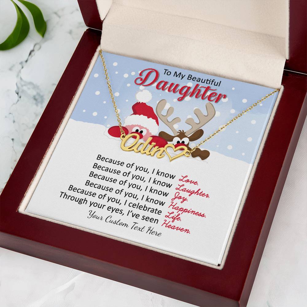 Santa and Reindeer Christmas Name Necklace for Daughter