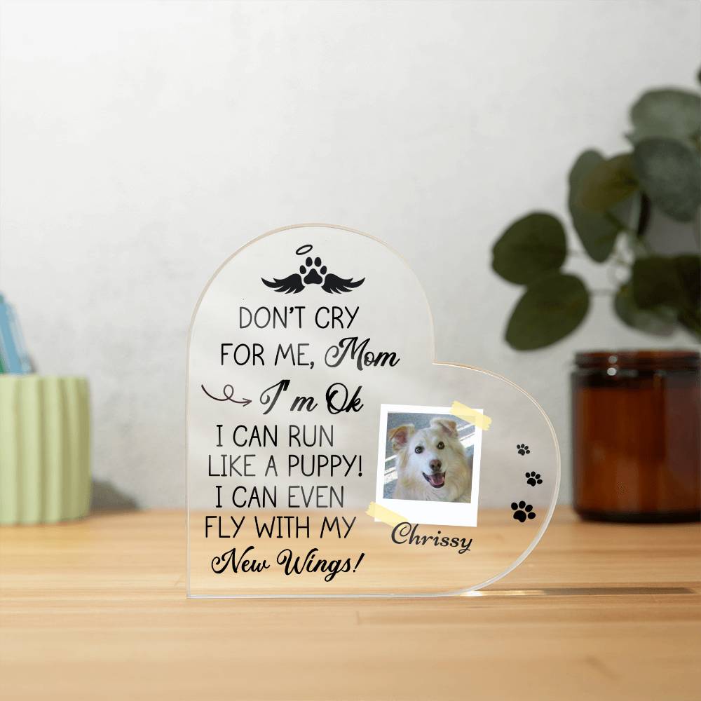 Pet Memorial Acrylic Heart Plaque for Dog or Cat