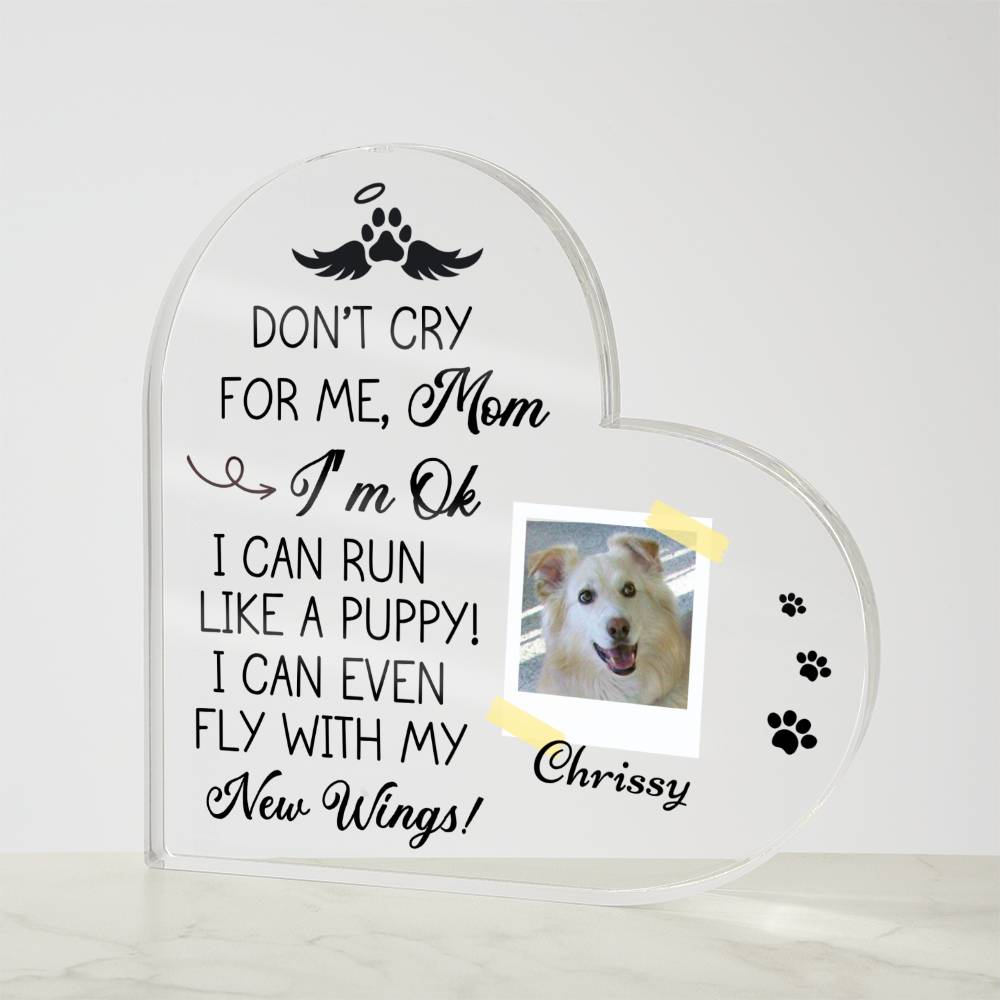 Pet Memorial Acrylic Heart Plaque for Dog or Cat