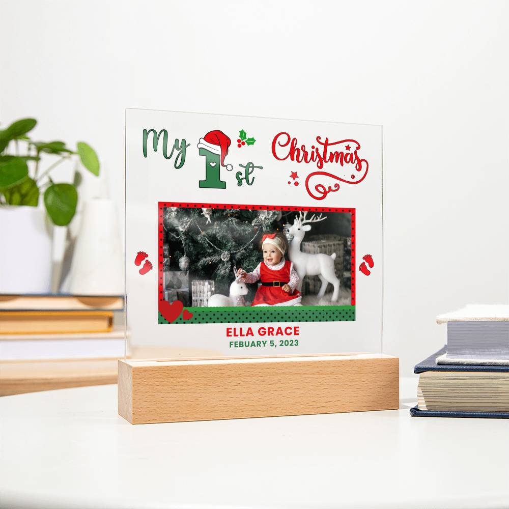 Baby's 1st Christmas Photo Plaque with Optional LED Light