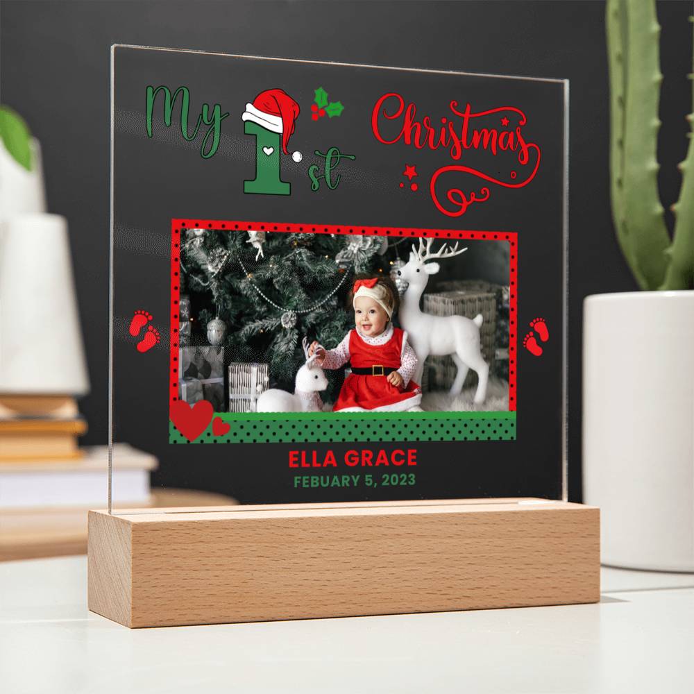 Baby's 1st Christmas Photo Plaque with Optional LED Light