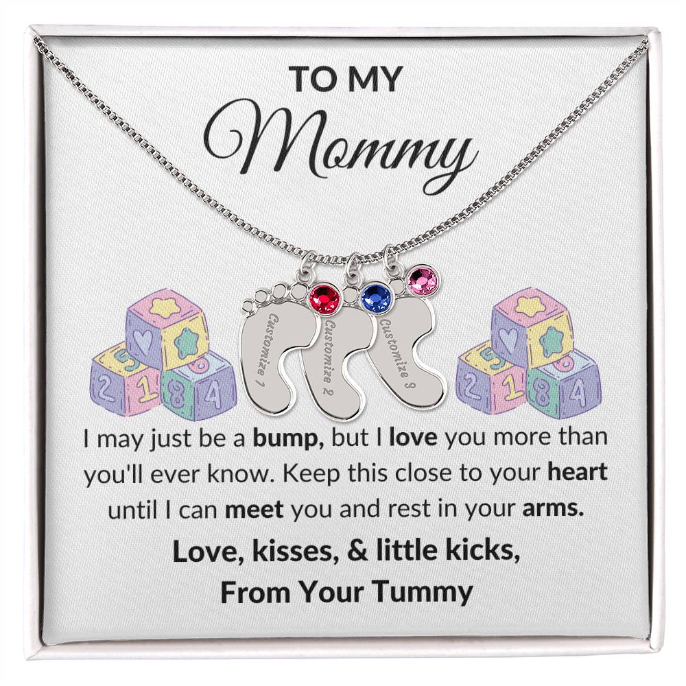 Expecting Mom Engraved Baby Feet Birthstone Necklace Gift