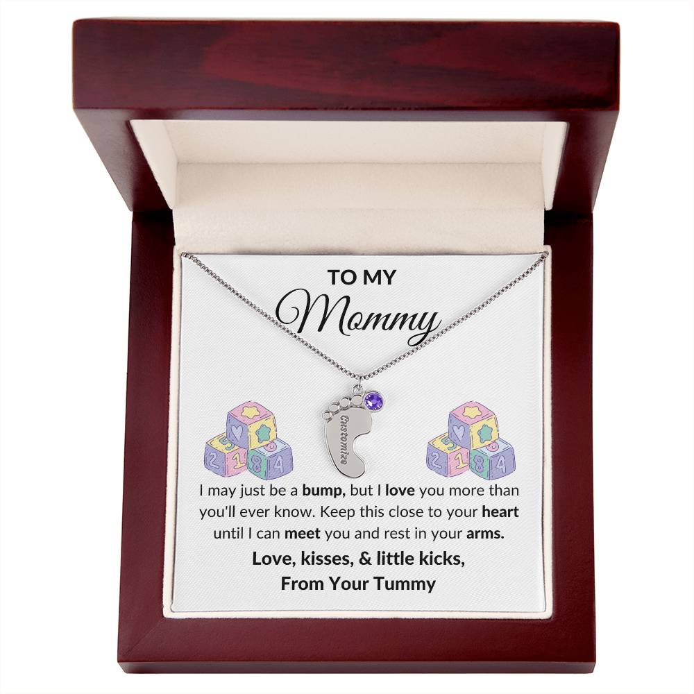 Expecting Mom Engraved Baby Feet Birthstone Necklace Gift