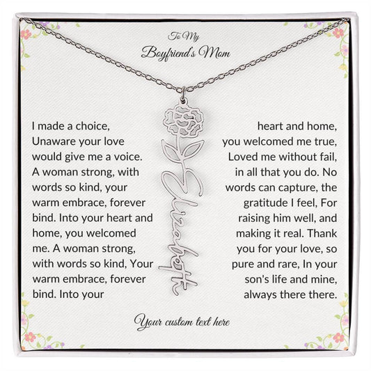 To My Boyfriends Mom Birth flower Name Necklace