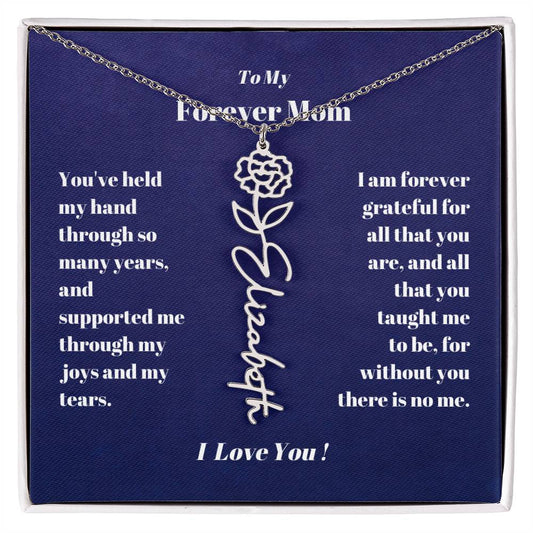 To My Forever Mom  Personalized Birth Flower Name Necklace Gift for Stepmom Foster Mother