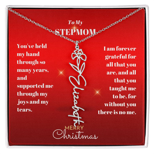 Merry Christmas Stepmother Personalized Name Birth Flower Necklace