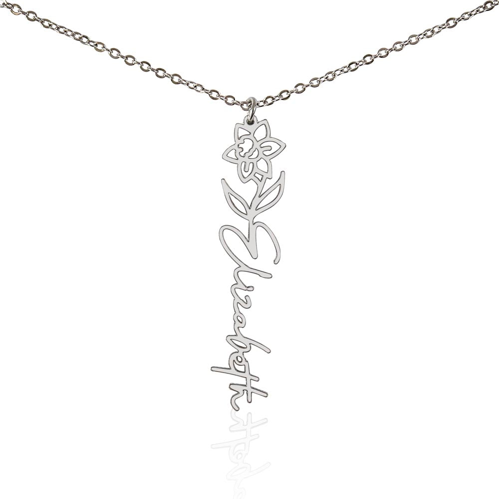 Merry Christmas Friend Personalized Birth Flower Name Necklace Gift