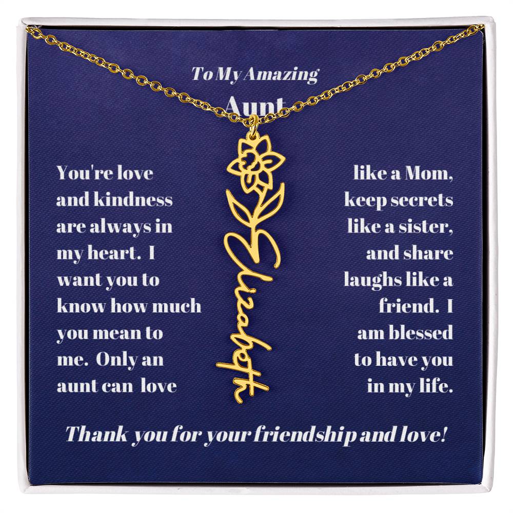 Aunt Personalized Name Birth Flower Necklace Gift