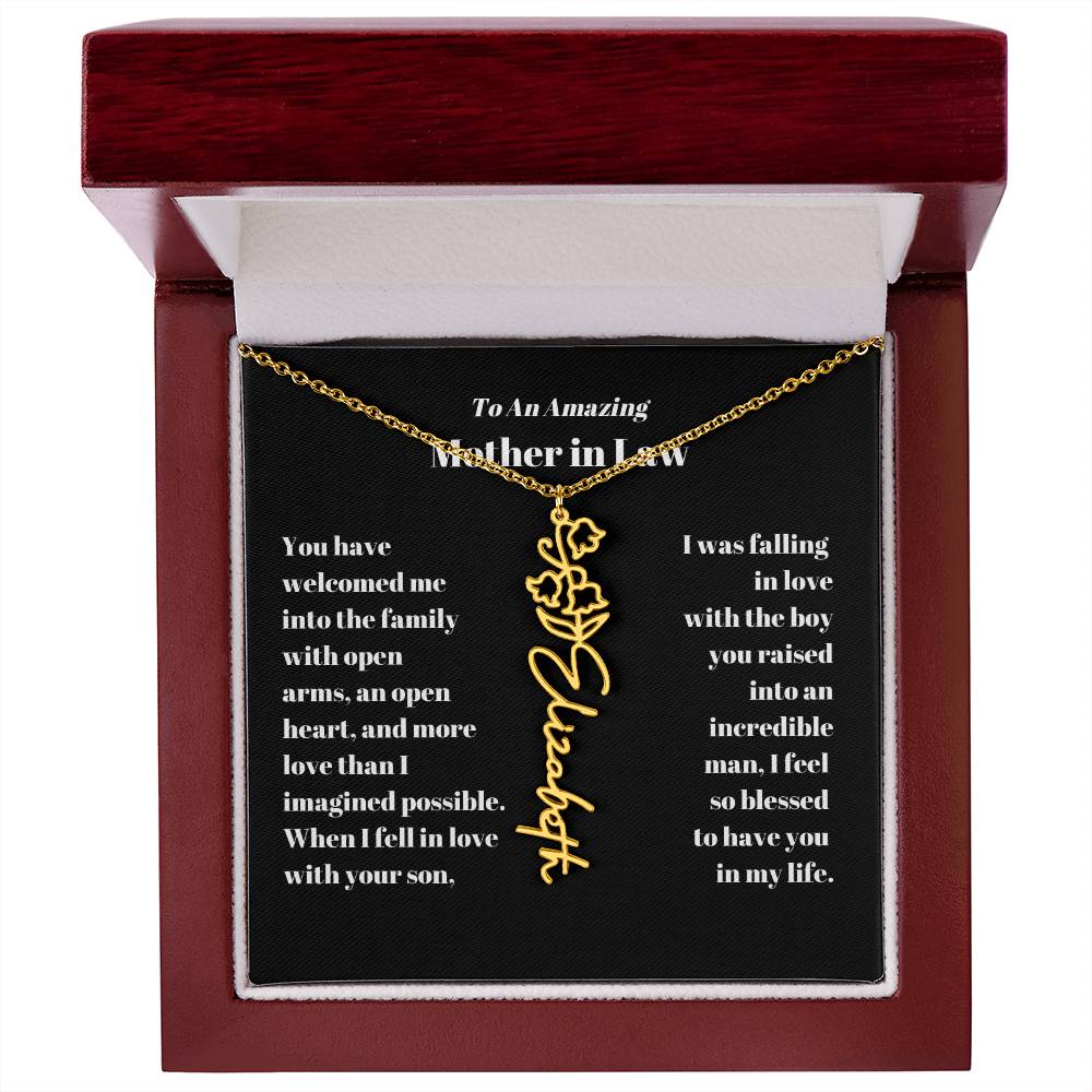 Mother in Law Personalized Birth flower Name Necklace