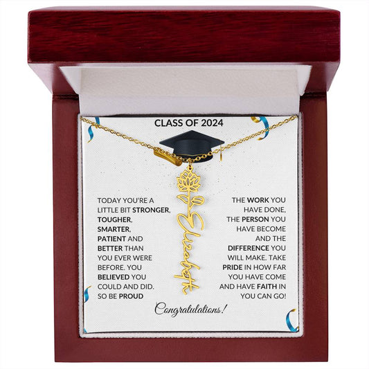 Class of 2024 Graduation Necklace - Birth flower Name Necklace