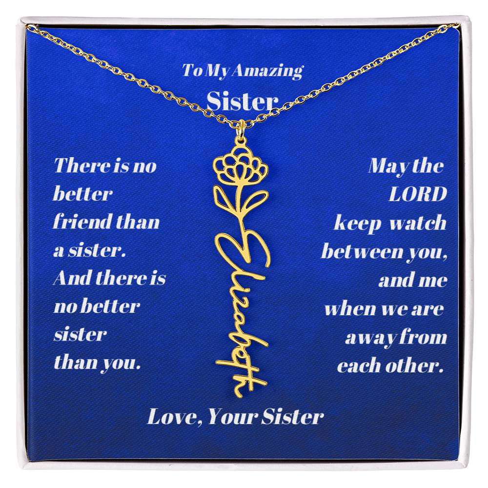 Sister Personalized Birth Flower Name Necklace Gift