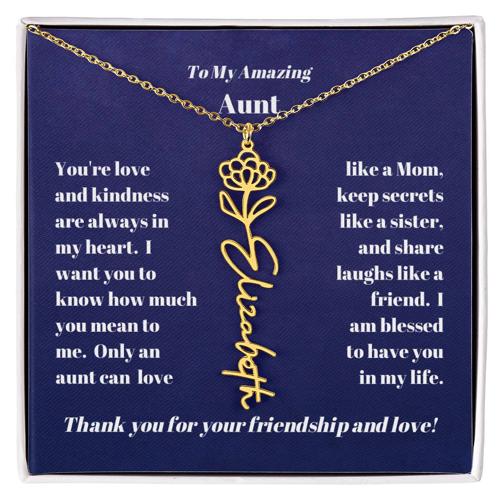Aunt Personalized Name Birth Flower Necklace Gift