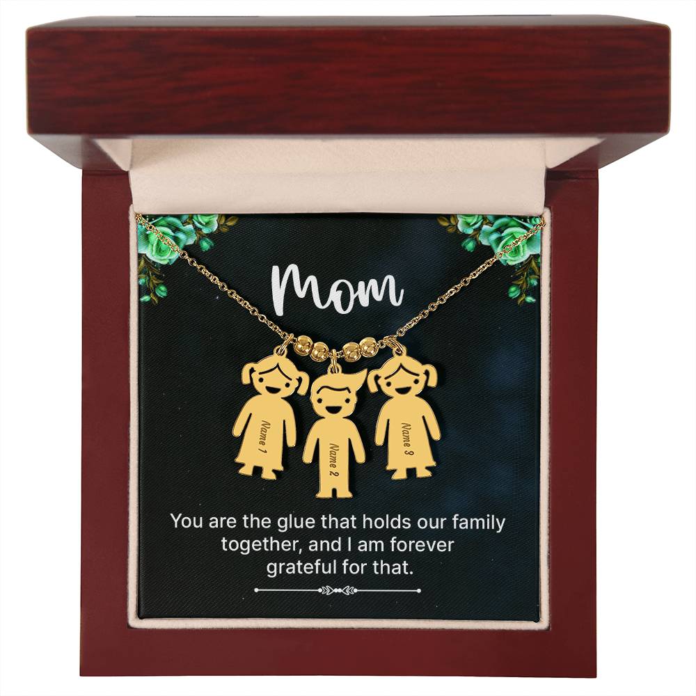 Mom Grateful Engraved Kids Charm Necklace