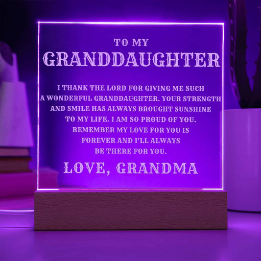 Granddaughter Engraved Lighted Plaque Gift from Grandma