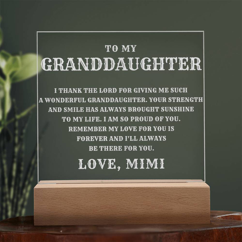 Granddaughter Engraved Light Plaque Gift from Mimi