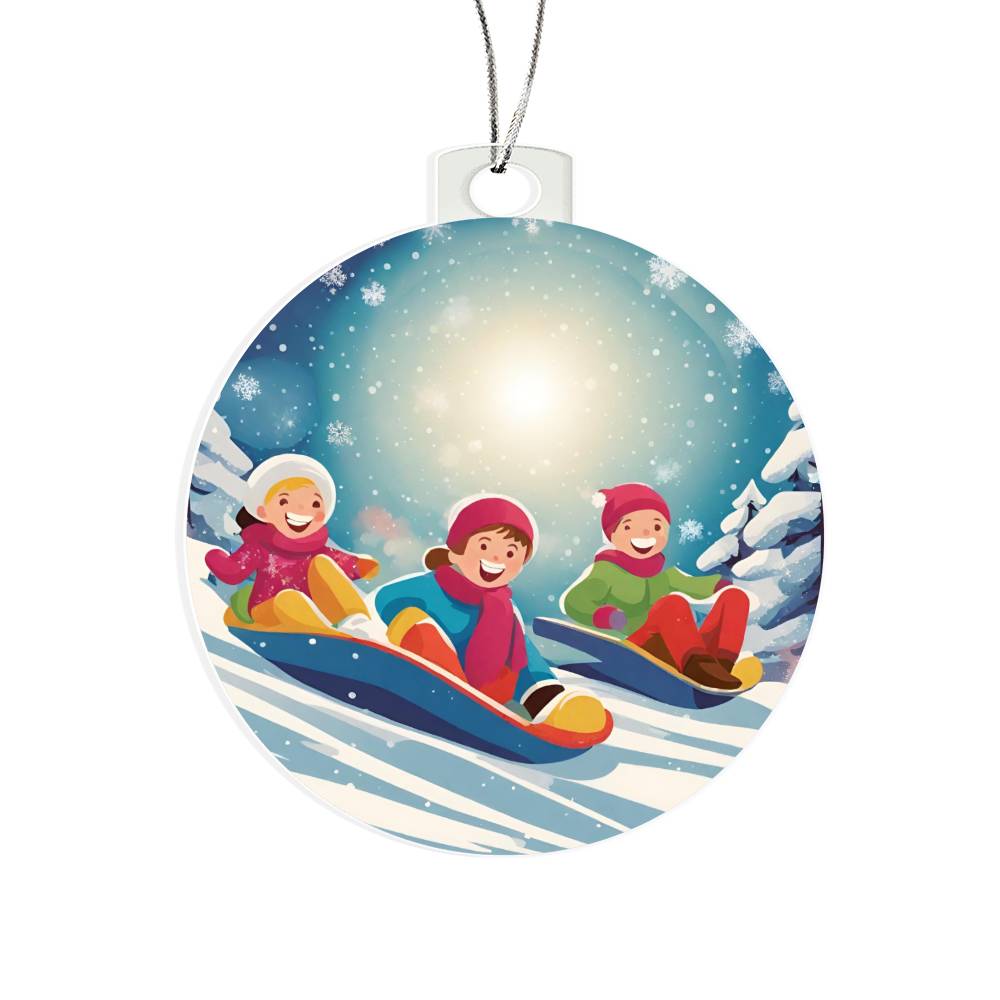 Snow Day Kid's Sledding Christmas Ornament
