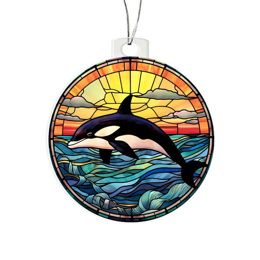Orca Stained Glass Christmas Tree Ornament