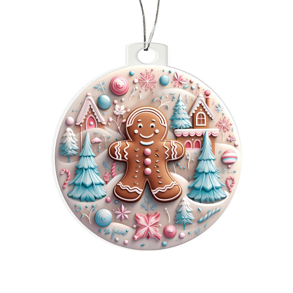 Pastel Pink and Blue Gingerbread Man Acrylic Christmas Ornament