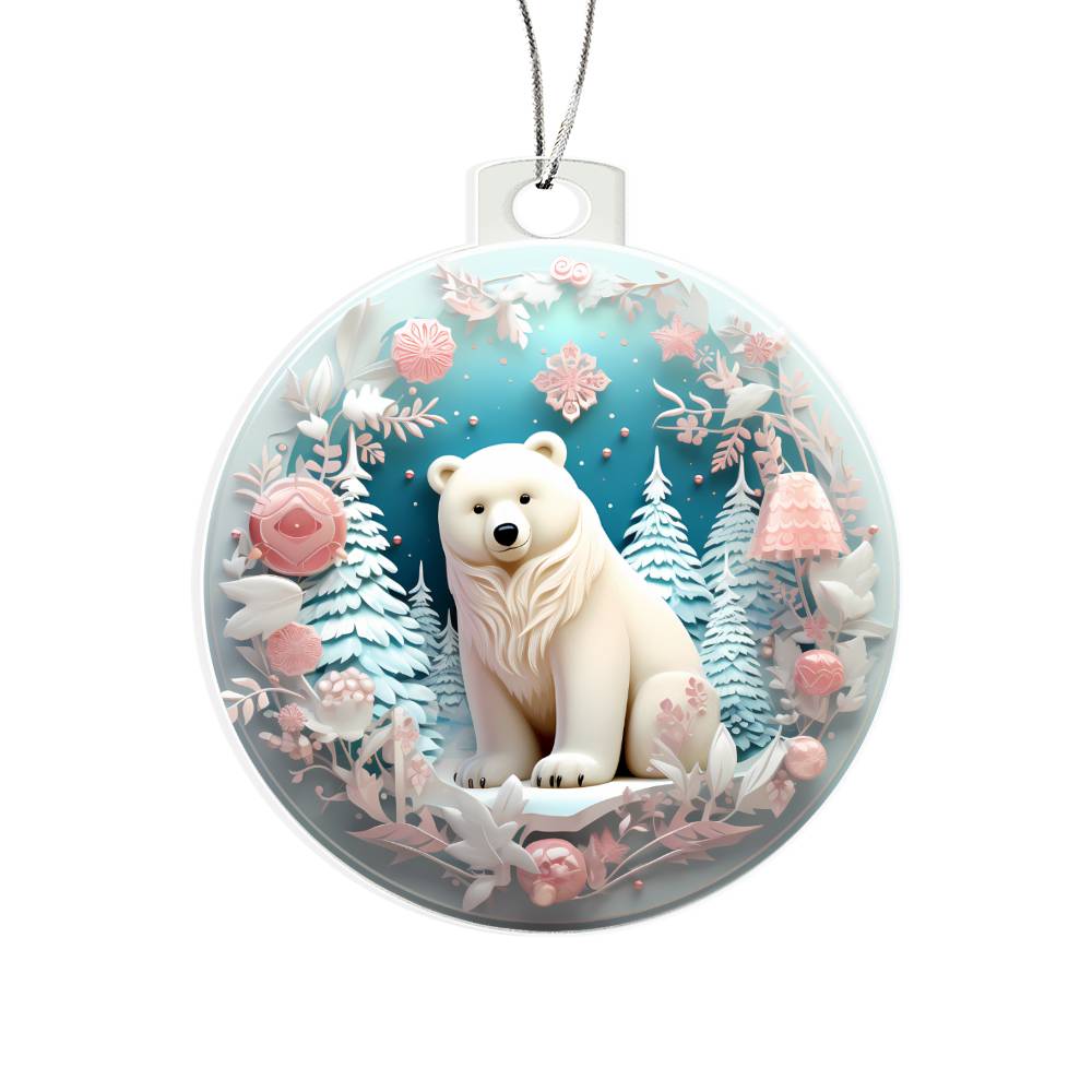 Pastel Pink and Blue Polar Bear Acrylic Christmas Ornament