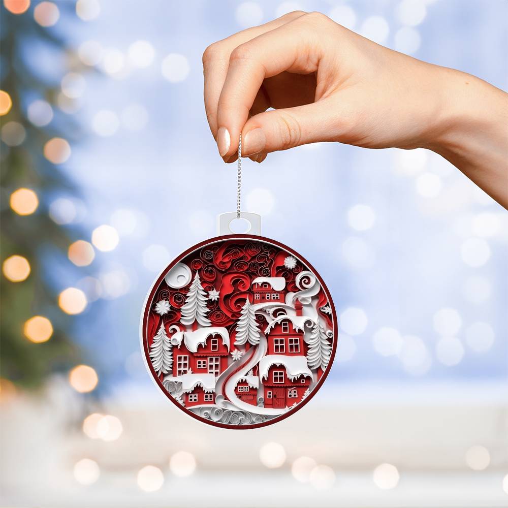 Red Christmas Village Acrylic Ornament