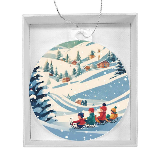 Snow Day Kid's Sledding Christmas Ornament