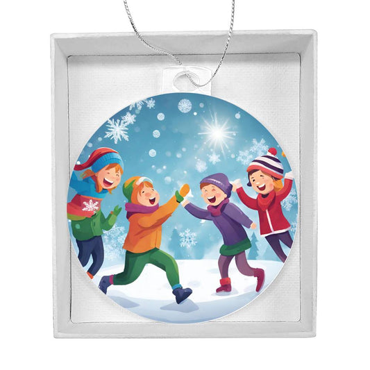 Snow Day Snowball Fight Christmas Ornament