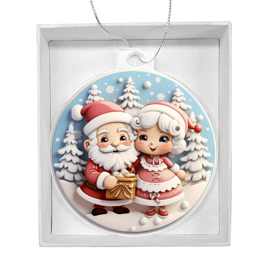 Pastel Pink and Blue Mr and Mrs Clause Acrylic Christmas Ornament