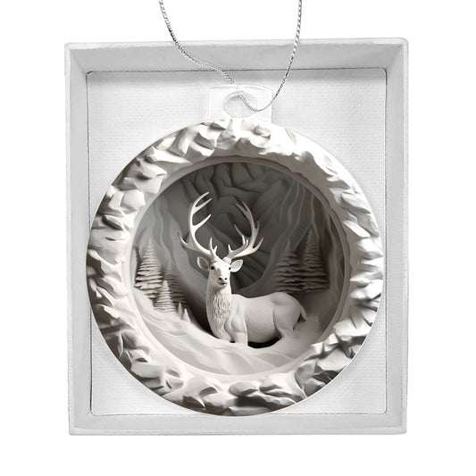 White Deer 3d Effect Acrylic Ornament
