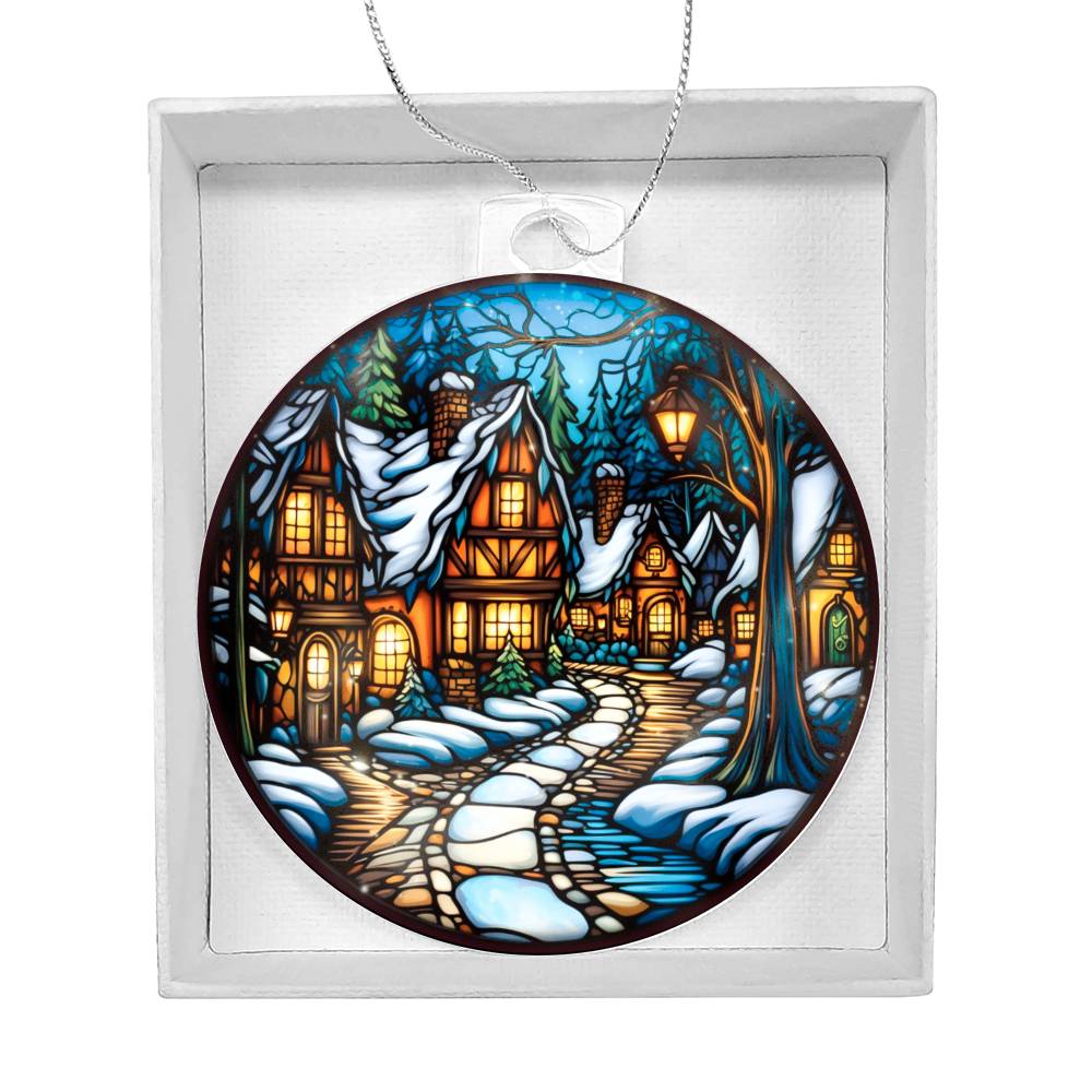 Stained Glass Christmas Village Ornament