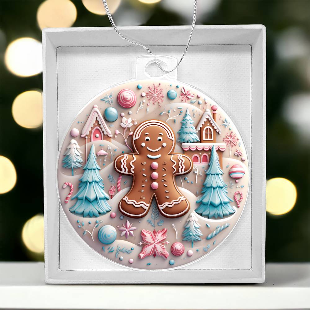 Pastel Pink and Blue Gingerbread Man Acrylic Christmas Ornament