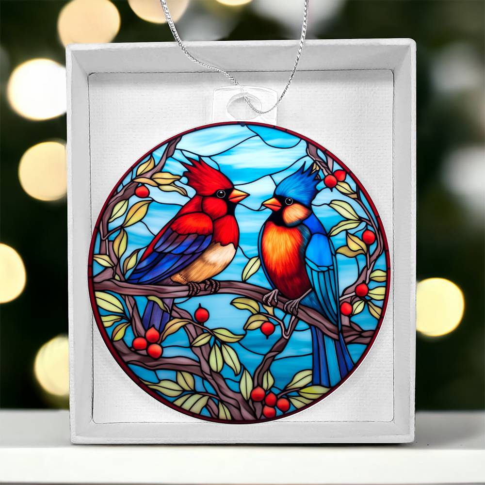Cardinal Birds Stained Glass Effect Acrylic Christmas Ornament