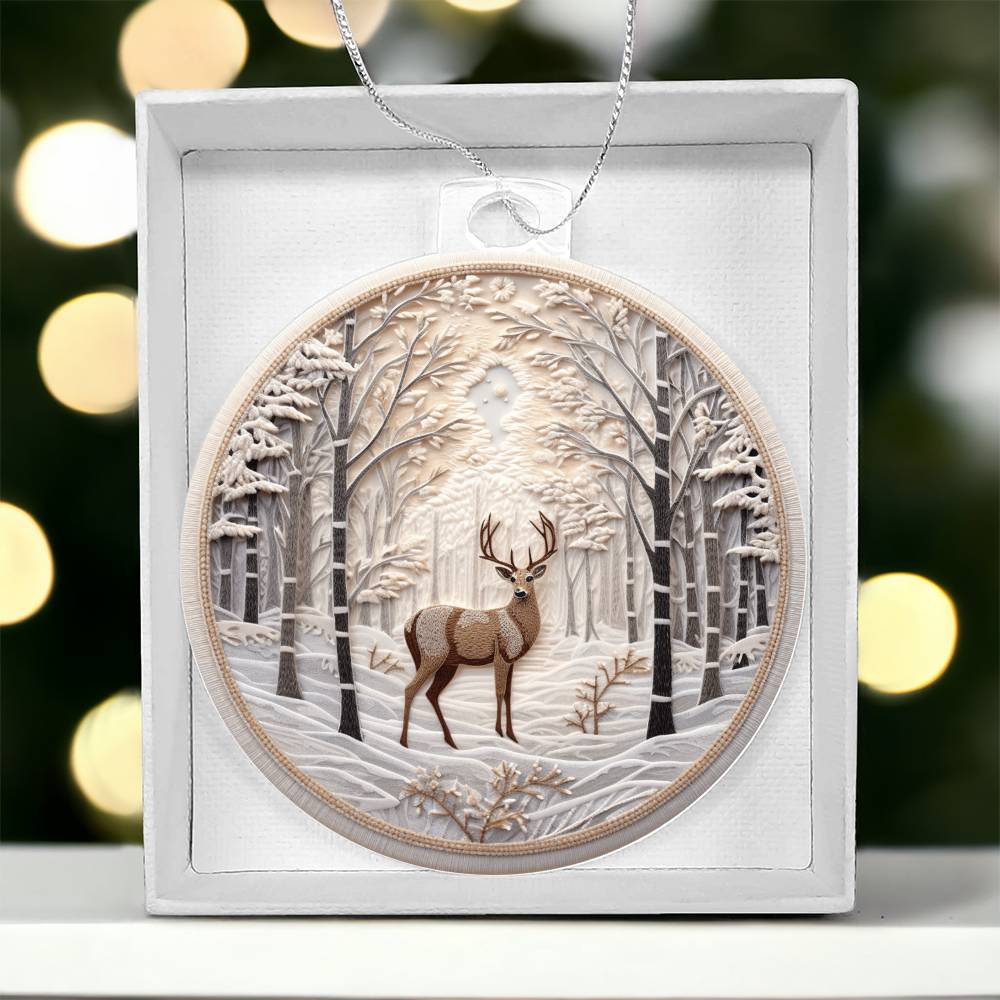 Deer in Snow Christmas Ornament