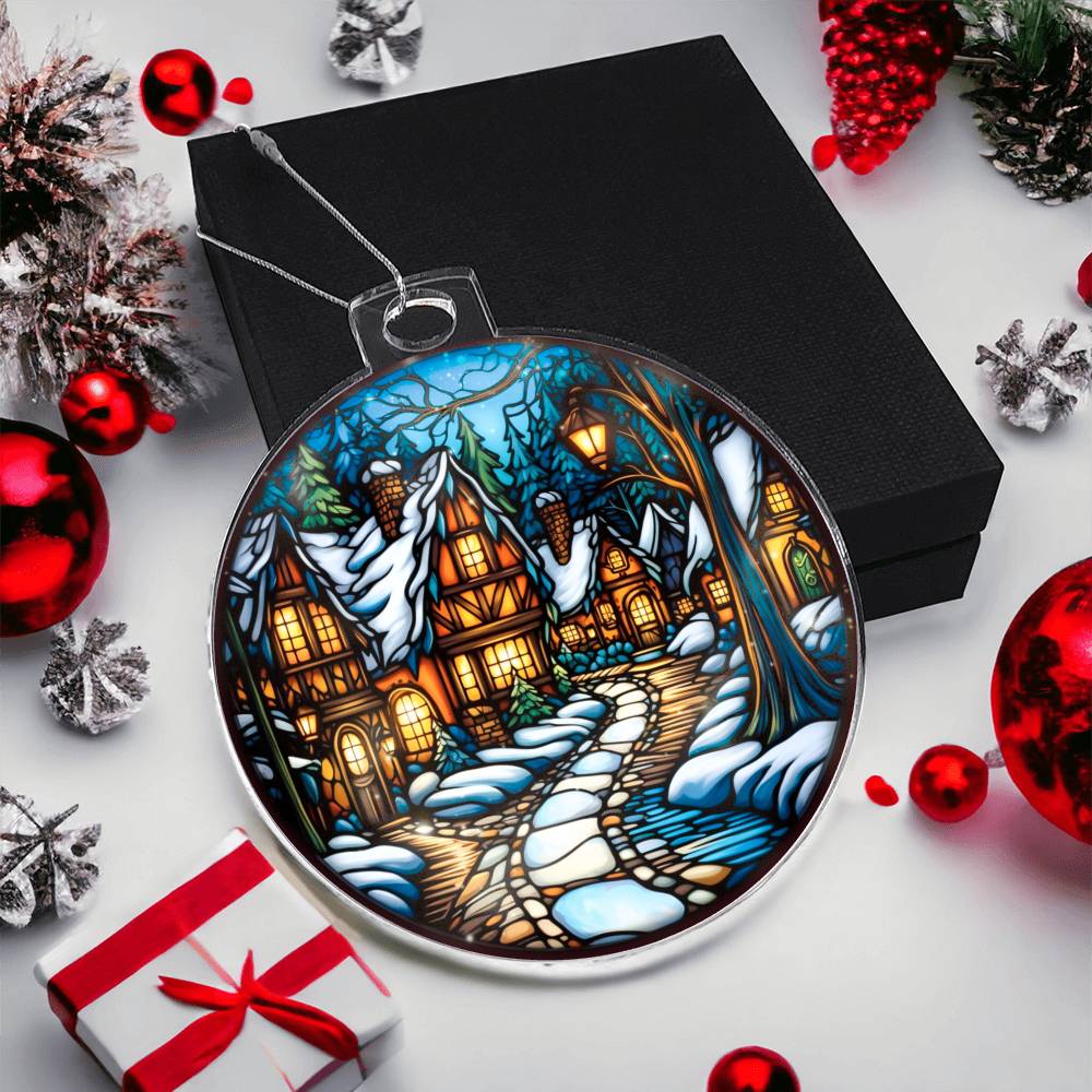 Stained Glass Christmas Village Ornament