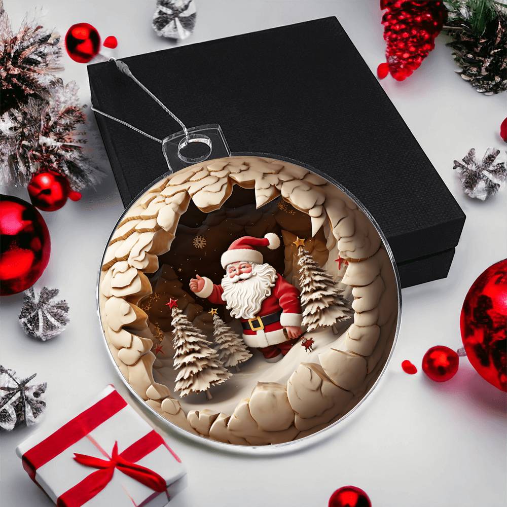 Santa 3d Effect Acrylic Ornament