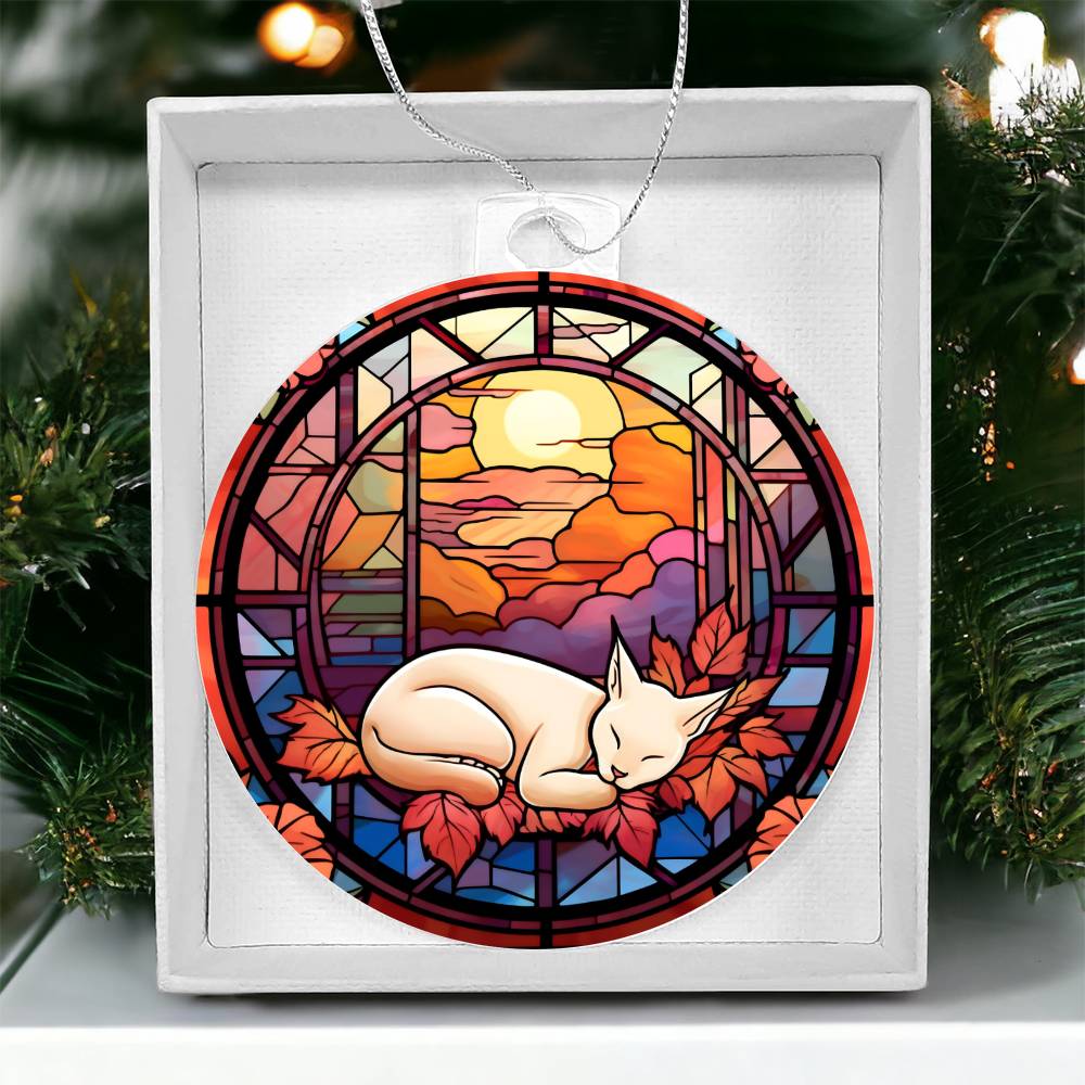 Cat Stained Glass Look Christmas Tree Ornament
