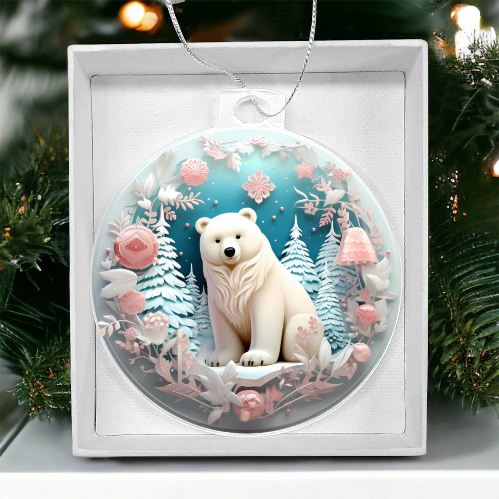 Pastel Pink and Blue Polar Bear Acrylic Christmas Ornament