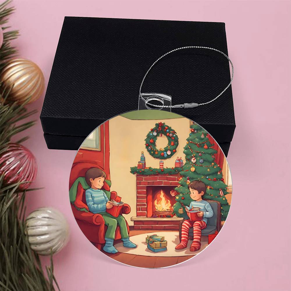 Snow Day Fireside by The Christmas Tree Abstract Ornament