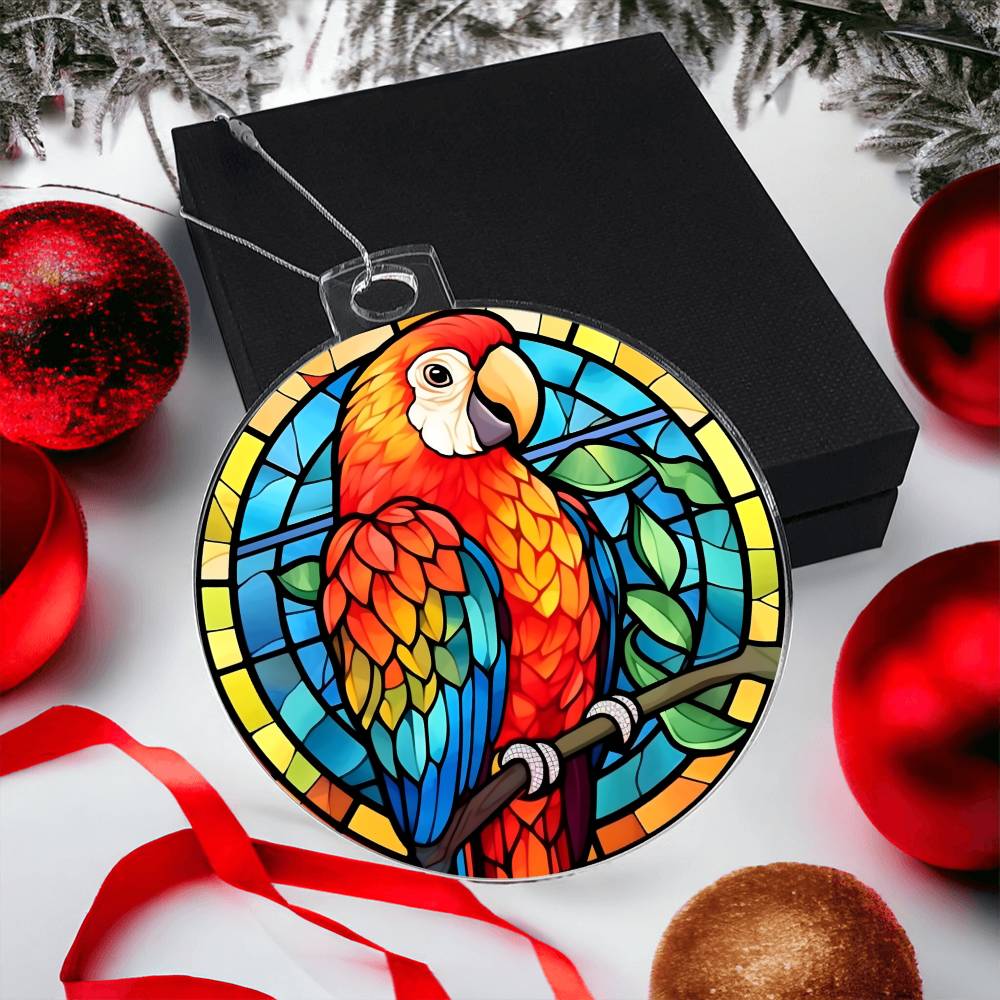 Parrot Stained Glass Look Christmas Tree Ornament