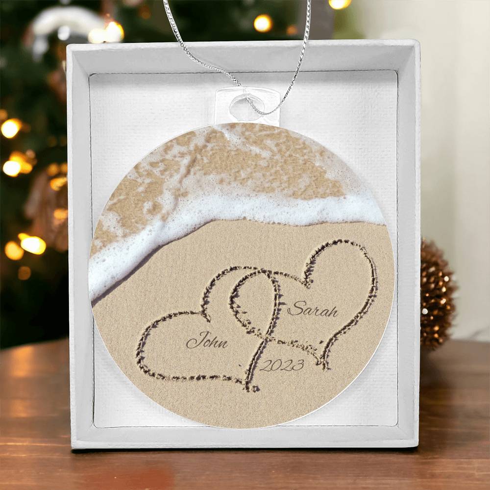 Personalized Names Beach Hearts Christmas Tree Ornament